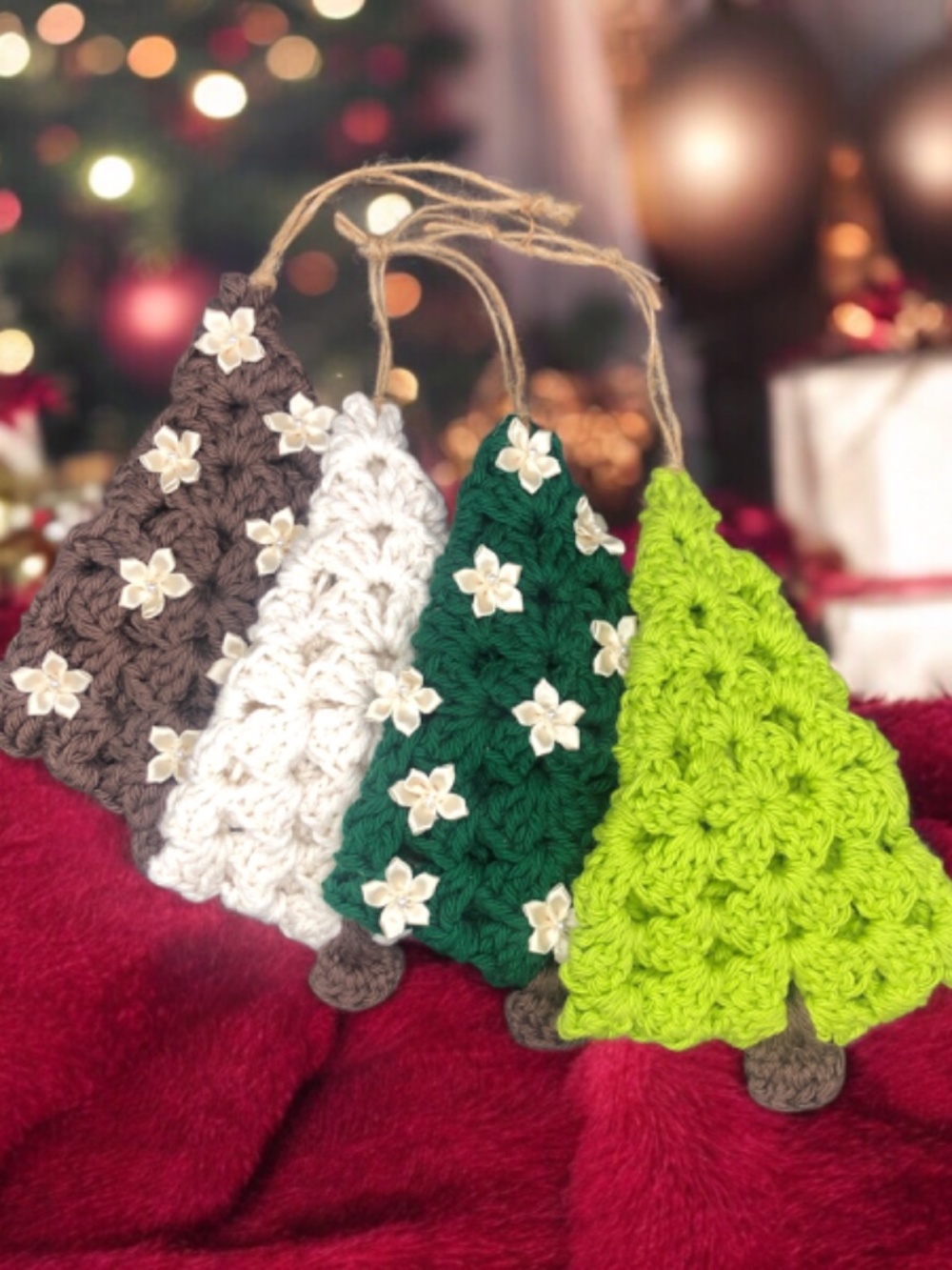 Handmade Crochet Granny Square Christmas Tree Ornament Holiday Decor